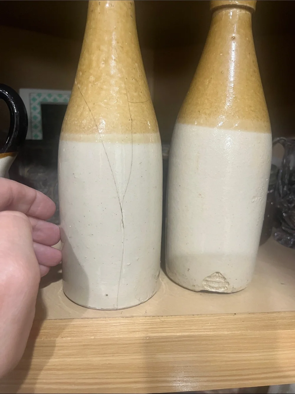 Antique Ginger Beer Bottles - Two-Tone Ceramic - Cream and Tan